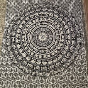 Black and White Elephant Mandala Wall Tapestry - 5’x7’ -Boho deco